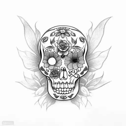 calavera con flores de cerezo tattoo design idea