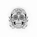 calavera con flores de cerezo tattoo design idea