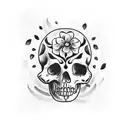 calavera con flores de cerezo tattoo design idea