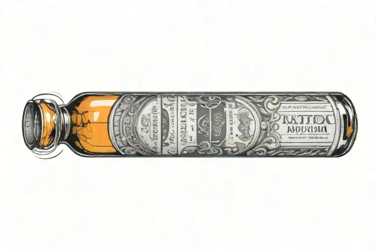 whiskey bottle and glass tattoo design idea