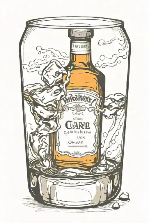 whiskey bottle and glass tattoo design idea