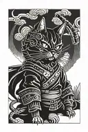 samurai cat cyberpunk tattoo design idea