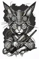 samurai cat cyberpunk tattoo design idea