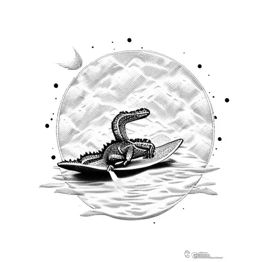 cute alligator riding a surfboard   tattoo design idea