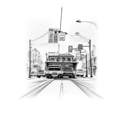 New Orleans street scene with voodoo charms hanging from a truck mirror tattoo design idea