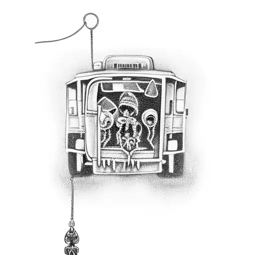 New Orleans street scene with voodoo charms hanging from a truck mirror tattoo design idea