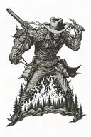 cowboy burning forest  tattoo design idea