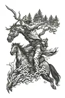 cowboy burning forest  tattoo design idea
