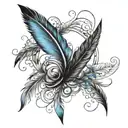infinity feather, include date 7.22.10, include a paw print, include 3 small black crows chasing small blue butterfly tattoo design idea