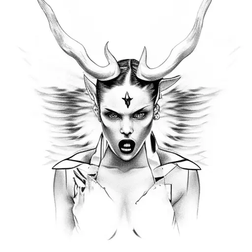 angel with devil horns gasping for breath tattoo design idea