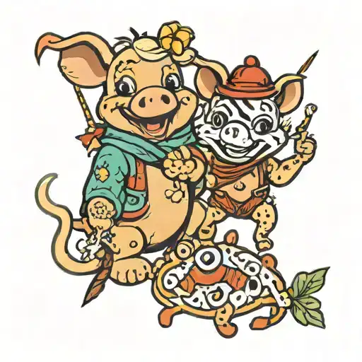 winni the poo and piglet poo sticks   tattoo design idea