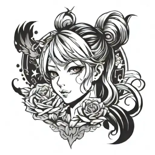 anime girl 02 tattoo design idea