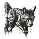 A hybrid creature combining the features of a cheetah and a coyote, symbolizing survival in a post-apocalyptic world tattoo design idea