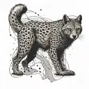 A hybrid creature combining the features of a cheetah and a coyote, symbolizing survival in a post-apocalyptic world tattoo design idea