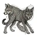A hybrid creature combining the features of a cheetah and a coyote, symbolizing survival in a post-apocalyptic world tattoo design idea