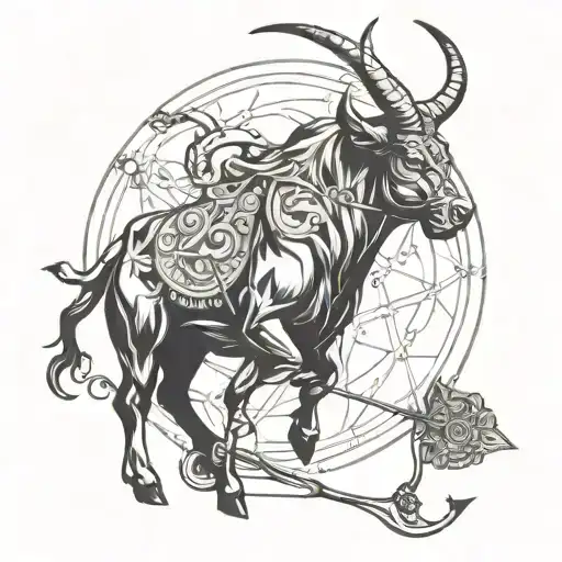 zodiac sign taurus with bow and arrow tattoo design idea