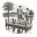 Lake dock with family of 5 two boys and a girl tattoo design idea