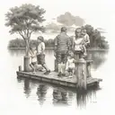 Lake dock with family of 5 two boys and a girl tattoo design idea