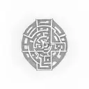 A dotwork tattoo featuring a labyrinth or maze, symbolizing the challenges and rewards of the client's pursuit of wealth tattoo design idea