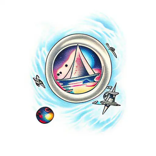 planet wrapped in water tattoo design idea