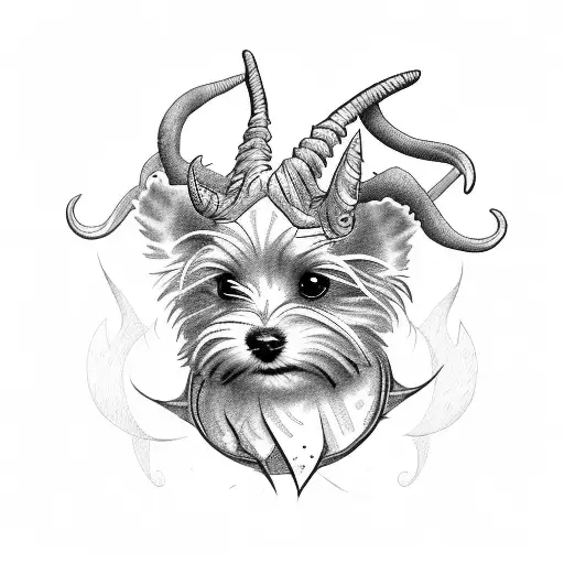 curler yorkie with devils horns tattoo design idea