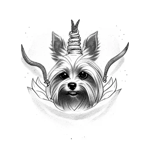 cute yorkie with devils horns tattoo design idea