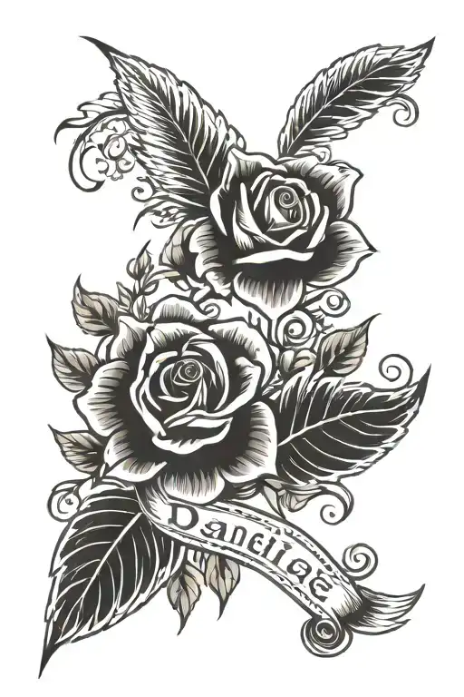tatoo representing two sides with the name Danielle in the middle  tattoo design idea