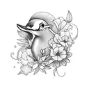 curved around the arm, humming-bird with flower, climbing plant with flowers tattoo design idea