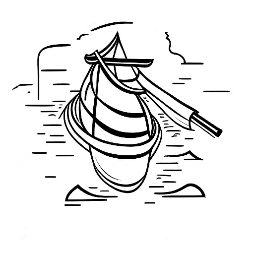 motor boat with oars in the middle of the river tattoo design idea