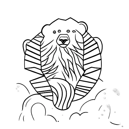 Bear catches Salmon in river where hydrologists are measuring water speed tattoo design idea