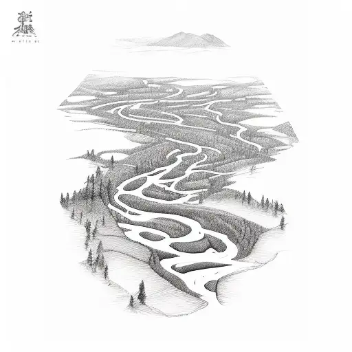 aerial view of meandering river tattoo design idea