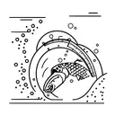 Bear catches Salmon in river where hydrologists are measuring water speed tattoo design idea