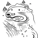 Bear catches Salmon in river where hydrologists are measuring water speed tattoo design idea