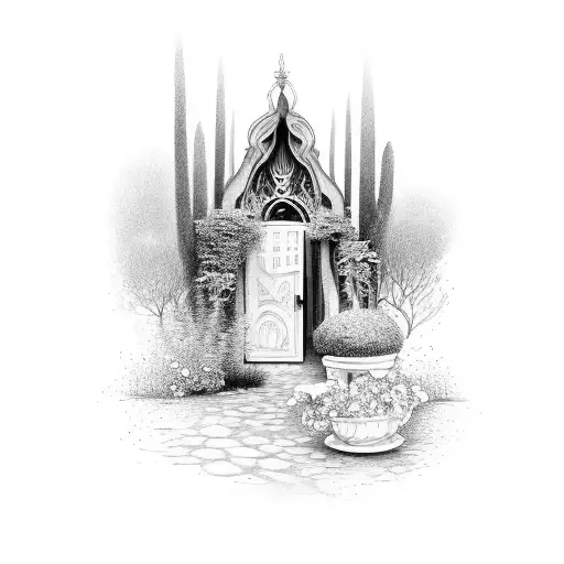 open door to a secret garden tattoo design idea