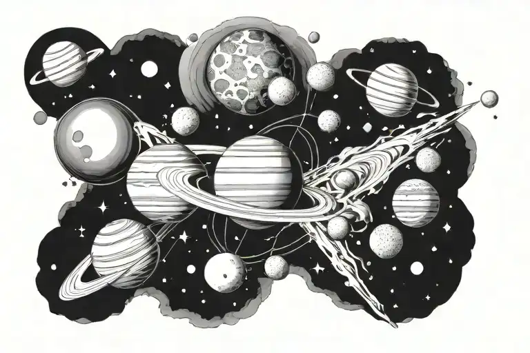 cosmos and planets tattoo design idea