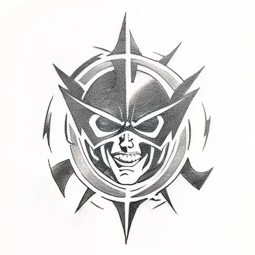 A tattoo design inspired by 'The Flash' and 'The Raiders', combining lightning bolts and pirate imagery in a dynamic and bold composition tattoo design idea