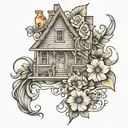 cottagecore flash black and grey shading tattoo design idea