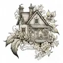 cottagecore flash black and grey shading tattoo design idea