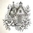 cottagecore flash black and grey shading tattoo design idea