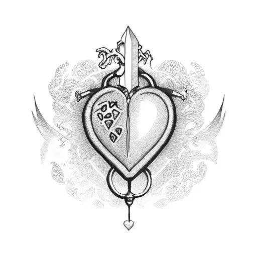 A heart-shaped granate pierced with a dagger tattoo design idea