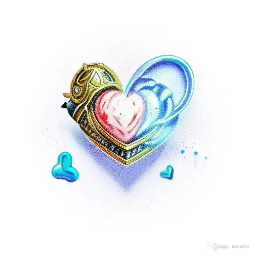 A heart-shaped granate pierced with a dagger tattoo design idea