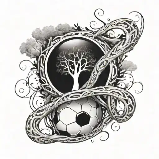 Infinity Symbol with football in the one side and a family tree on the other. The two thinnngs should be inside the loop tattoo design idea