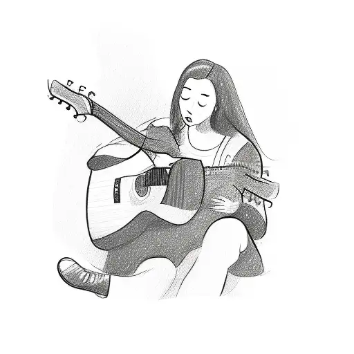 A sketch of a person playing an acoustic guitar while staying home tattoo design idea