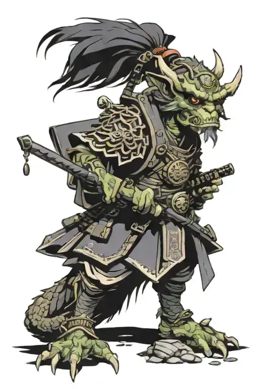 dokkaebi korean goblin wearing traditional korean armor tattoo design idea