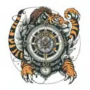 tiger with a compass and clock between granny tattoo design idea