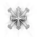 Christian Cross with 3 scroll banners around it and black shadow tattoo design idea