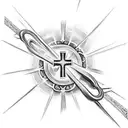 Christian Cross with 3 scroll banners around it and black shadow tattoo design idea