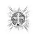 Christian Cross with 3 scroll banners around it and black shadow tattoo design idea