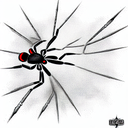 black widow spider with web and rifle tattoo design idea