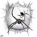 black widow spider with web and rifle tattoo design idea